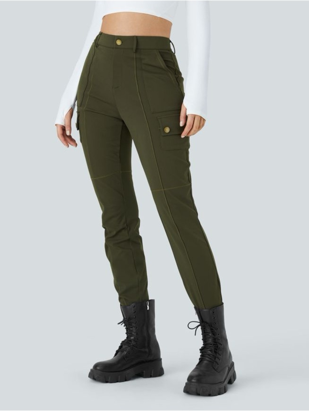 HALARA DayStretch High Waisted Zipper Pockets Solid Skinny Cargo Pants